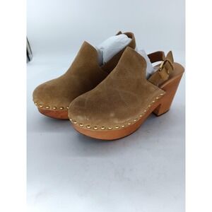 Frye Shay Backstrap Clog Shoes Womens Size 6 Brown Suede Studded Block Heel #70